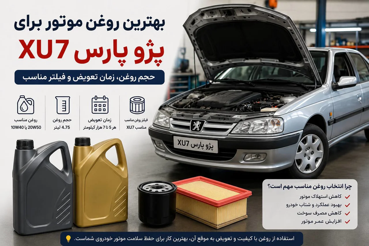 بهترین روغن موتور برای پژو پارس XU7 در سال ۱۴۰۵ | حجم روغن، زمان تعویض و فیلتر مناسب
